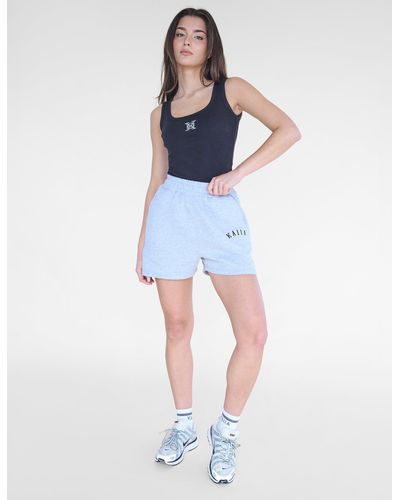 Public Desire Kaiia Logo Sweat Shorts Grey Marl & Black - Blue
