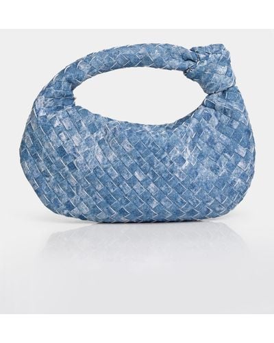 Public Desire The Blame Denim Woven Pu Knot Detail Mini Grab Bag - Blue
