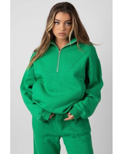 Public Desire Oversized Half Zip Pullover Sweat Green
