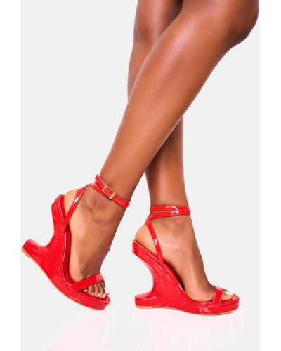 Public Desire A-list Red Barely There Wrap Around Platform Cut Out Wedge Heels