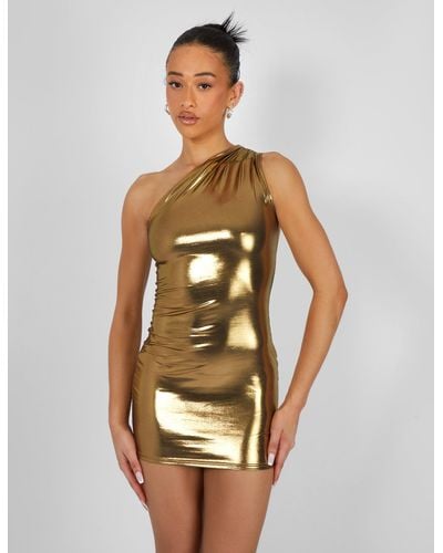 Public Desire One Shoulder Ruched Metallic Mini Dress Gold - Multicolour