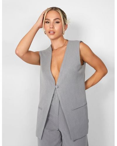 Public Desire Kaiia Tailored Button Detail Longline Top Co-ord In Grey