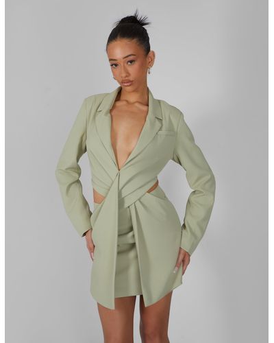 Public Desire Twist Front Blazer Dress Sage - Green