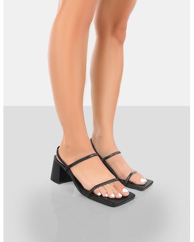 Public Desire Just Realise Wide Fit Black Pu Strappy Square Toe Mid Block Heeled Sandals