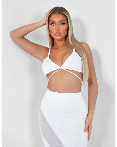 Public Desire Strappy Knitted Bralet Top Ivory - White