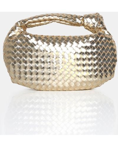 Public Desire The Blame Metallic Gold Woven Pu Knot Detail Mini Grab Bag