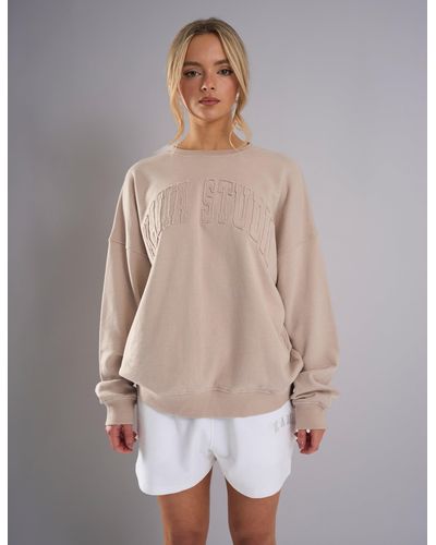 Public Desire Kaiia Studio Distressed Applique Sweatshirt Stone - Brown