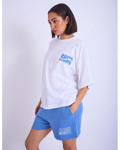 Public Desire Kaiia Studio Palm Tree Bubble Logo Oversized T-shirt White & Blue