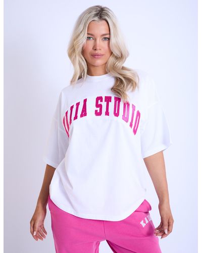 Public Desire Kaiia Studio Oversized T-shirt White & Hot Pink