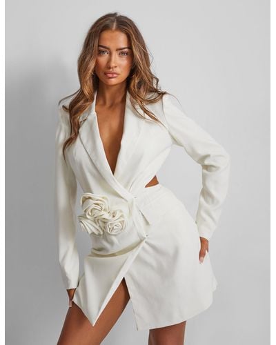Public Desire Kaiia Cut Out Corsage Detail Mini Blazer Dress In Ivory - White
