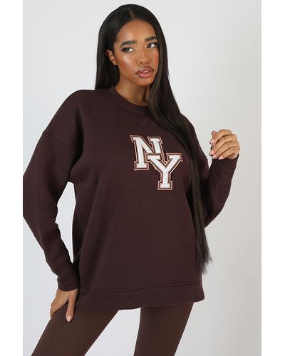 Public Desire Ny Oversized Sweatshirt Chocolate - Brown