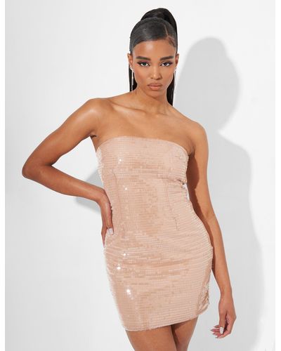 Public Desire Sequin Bandeau Mini Dress Nude - Natural