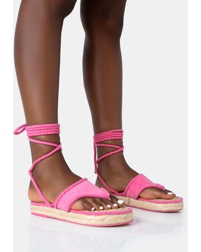 Public Desire Laguna Beach Pink Towelling Flip Flop Raffia Sandals