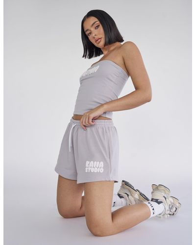 Public Desire Kaiia Studio Bubble Logo Sweat Shorts Light Grey - White