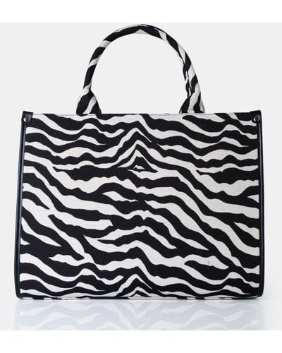 Public Desire The Bali Zebra Print Canvas Tote Bag - Black