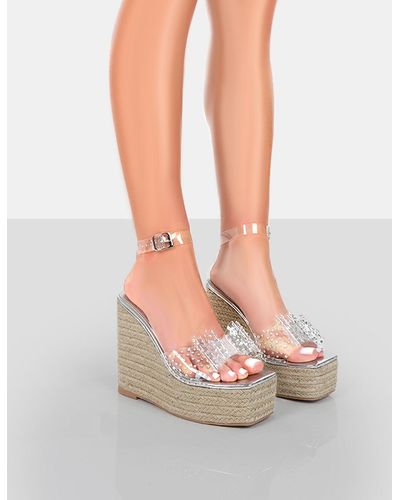 Public Desire Ocean Beach Silver Patent Bow Platform Wedge Heels - Multicolour