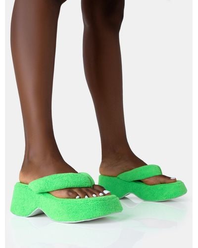 Public Desire Havana Lime Towelling Flip Flop Chunky Platform Sandals - Green