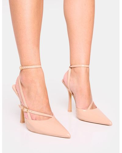 Public Desire Idol Nude Patent Buckle Strappy Detail Stiletto Pointed To Court High Heels - Pink