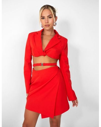 Public Desire Kaiia Wrap Waist Mini Blazer Dress - Red