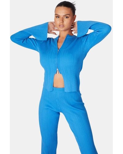 Public Desire Knitted Zip Front Top Blue