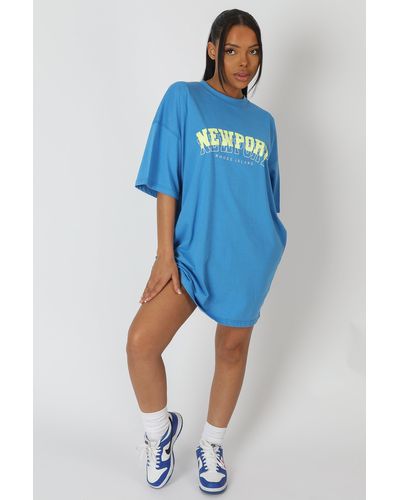 Public Desire Newport Graphic T-shirt Dress Blue