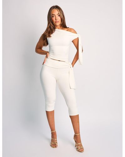 Public Desire Knot Detail Tie Side Luxe Slinky Capri Trousers White - Natural