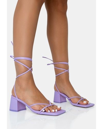 Public Desire Casey Lilac Strappy Lace Up Square Toe Low Block Heel Sandals - Purple