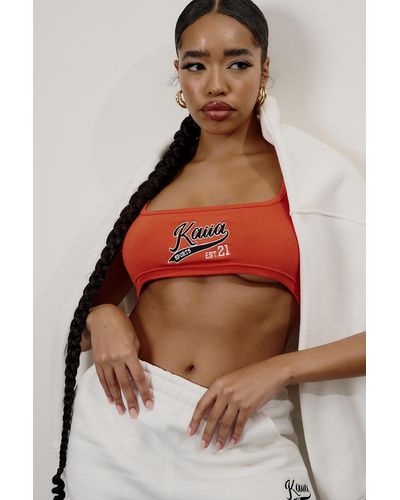 Public Desire Varsity Embroidery Crop Top Flame Red