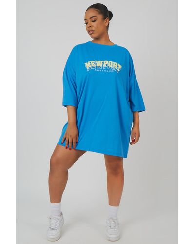 Public Desire Curve Newport Graphic T-shirt Dress Blue