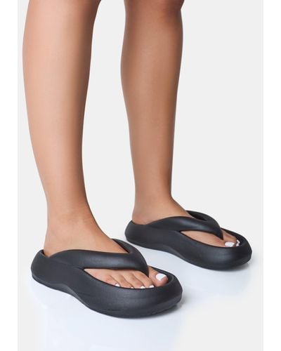 Public Desire Guilty Black Chunky Toe Post Slider Sandals - Blue