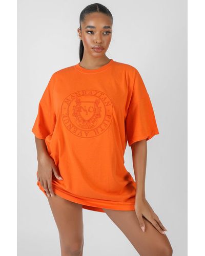 Public Desire Manhattan Embroidered T-shirt Dress Orange