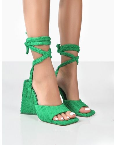 Public Desire Mojito Green Towelling Lace Up Pyramid Block Heels