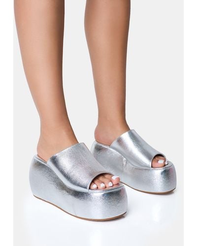 Public Desire Blue Moon Silver Metallic Chunky Platform Wedge Sandals - White