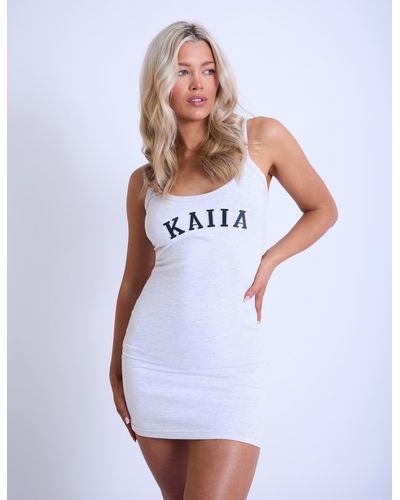 Public Desire Kaiia Logo Mini Cami Dress Light Grey Marl - White
