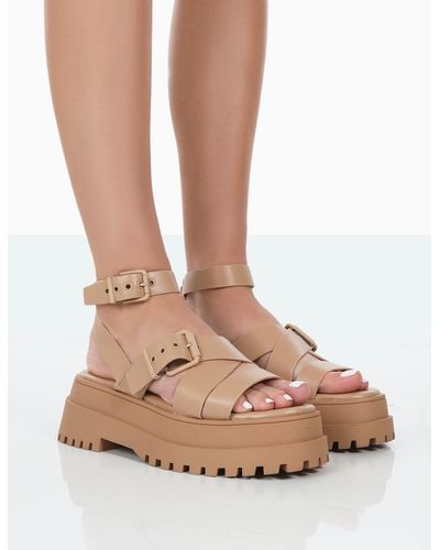 Public Desire Follow Wide Fit Nude Drench Chunky Buckle Sandals - Natural