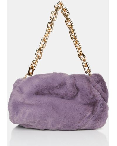 Public Desire The Bracken Lilac Faux Fur Chain Handbag - Blue