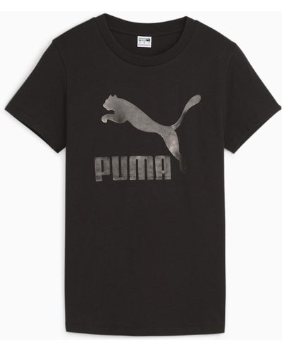 PUMA Classics Shiny Logo T-shirt Voor - Zwart