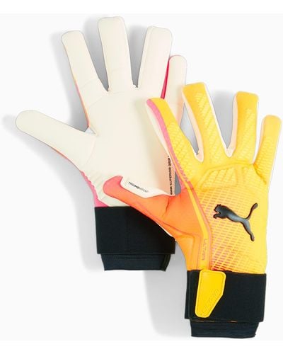 PUMA Ultra Ultimate Tricks Hybrid Goalkeeper Gloves, Sunset Glow/Sun Stream - Metallic