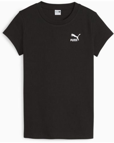 PUMA Classics Geribbeld Slim-fit T-shirt Voor - Zwart