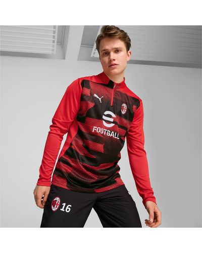 PUMA Camiseta Prepartido AC Milan con Cremallera de Un Cuarto - Rojo