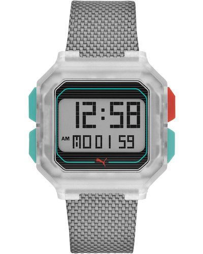 PUMA Remix Gray Nylon Digital Watch - Metallic