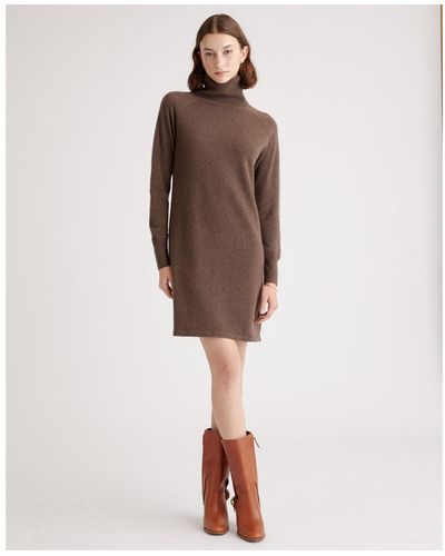 Quince Mongolian Cashmere Turtleneck Sweater Dress - Brown