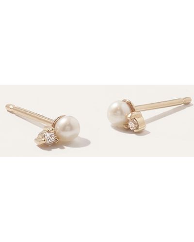 Quince 14k Gold Pearl And Diamond Petite Odette Studs - Natural