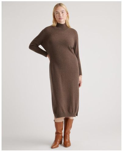 Quince Mongolian Cashmere Turtleneck Midi Sweater Dress - Brown