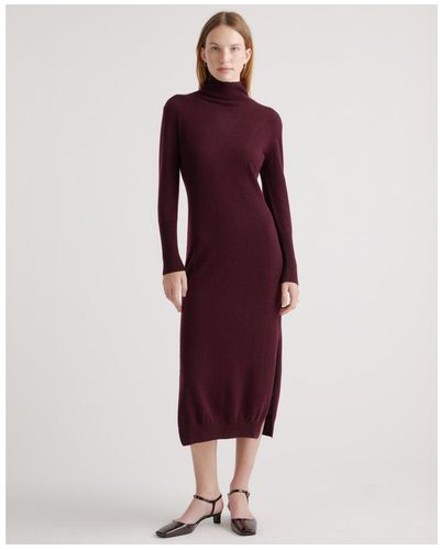 Quince Mongolian Cashmere Turtleneck Midi Sweater Dress - Red