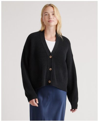 Quince Fisherman Cropped Cardigan Sweater - Black