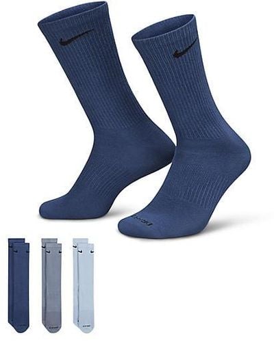 Nike Large Everyday Plus Lightweight Crew Socks 3 Pairs - Blue
