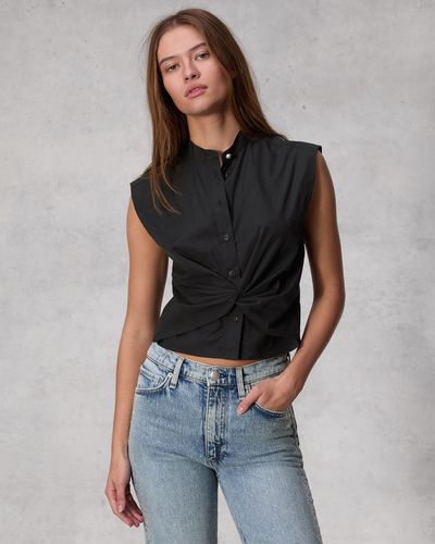 Rag & Bone Louisa Cotton Poplin Sleeveless Shirt - Black