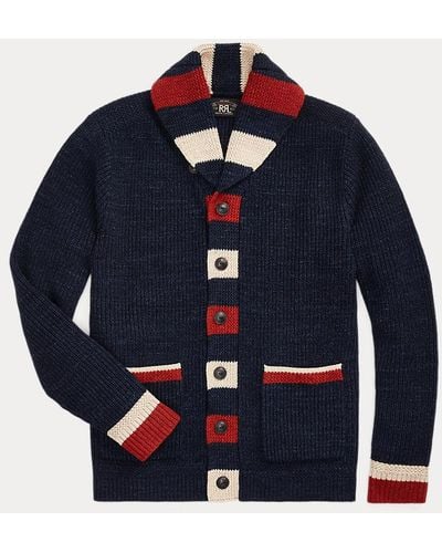 RRL Cardigan in cotone e lana a righe - Blu