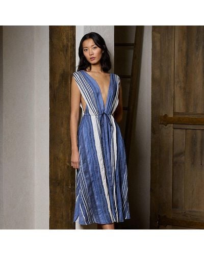 Ralph Lauren Collection Vestido de día Pammela de seda y lino - Azul